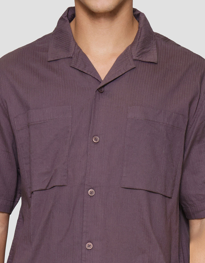 Cole Stripe Camp Colar 2 Pocket Kemeja Lengan Pendek Pria