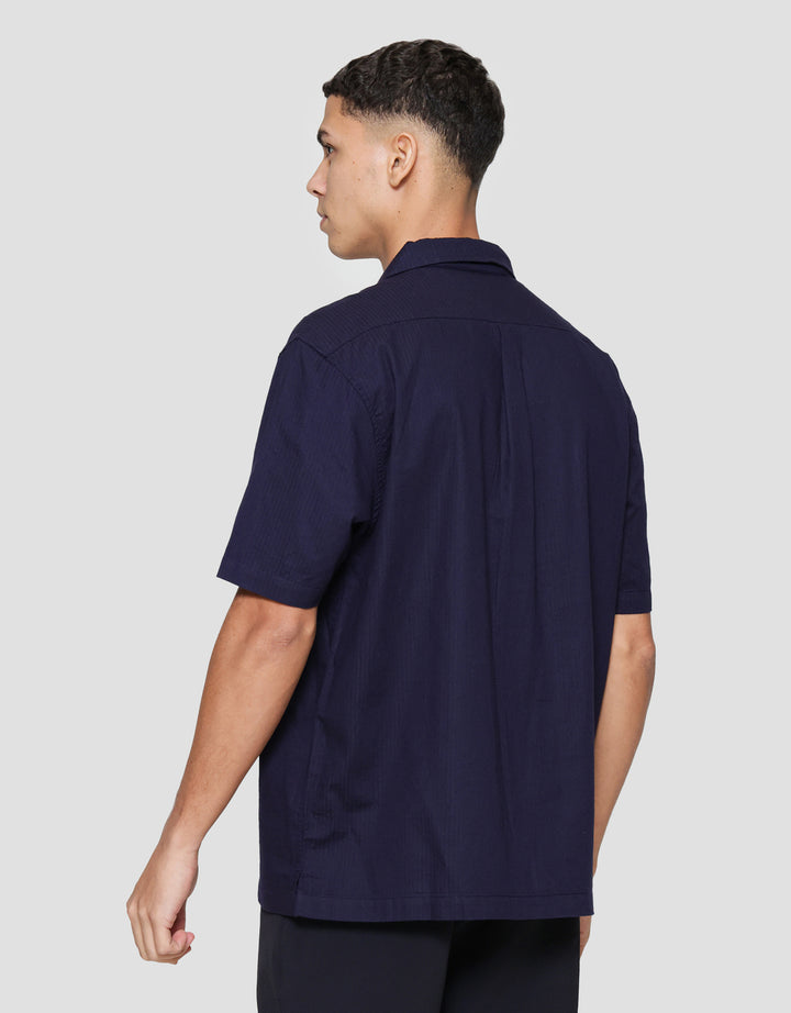 Cole Stripe Camp Colar 2 Pocket Kemeja Lengan Pendek Pria