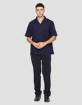 Cole Stripe Camp Colar 2 Pocket Kemeja Lengan Pendek Pria