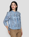 St. Yves Cotton Stripes Buttoned Down Blouse Wanita