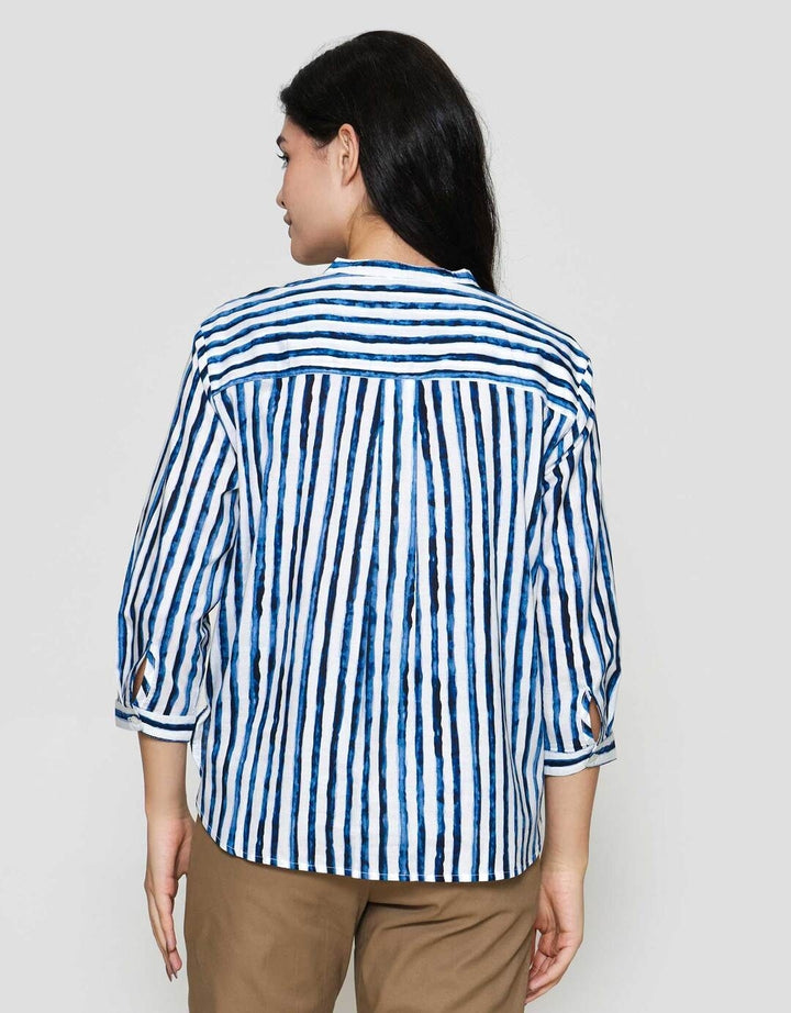 St. Yves Cotton Stripes Buttoned Down Blouse Wanita