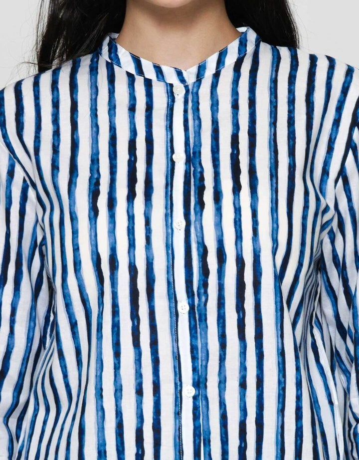 St. Yves Cotton Stripes Buttoned Down Blouse Wanita