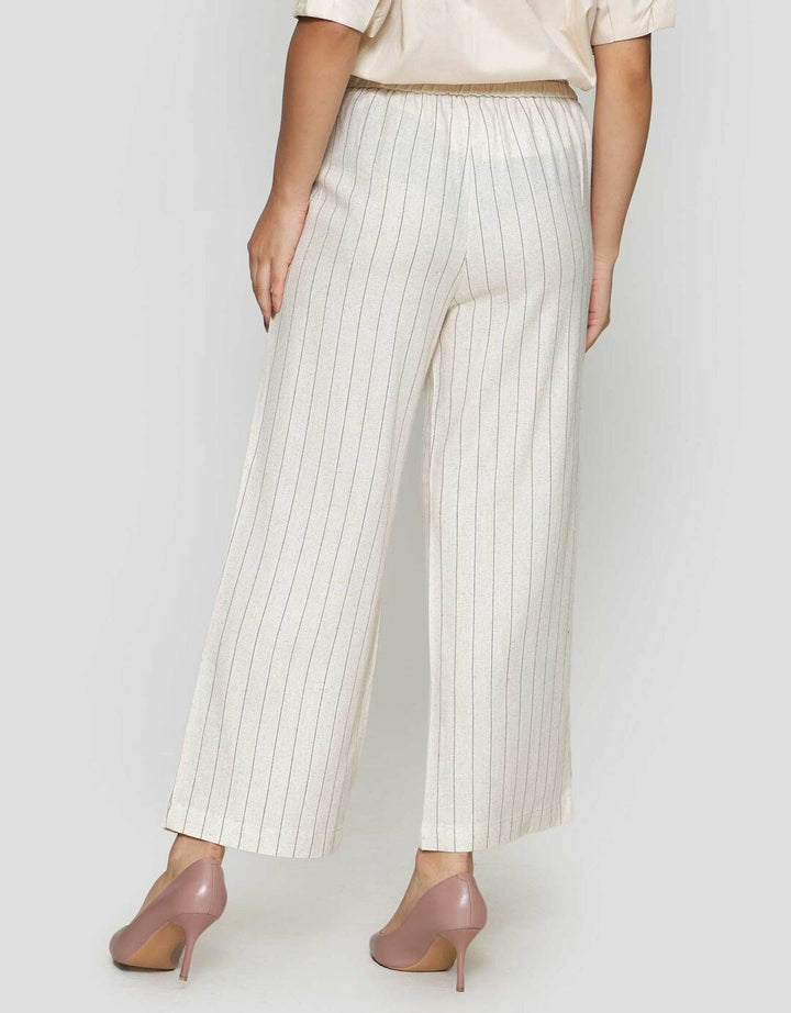 St. Yves Cropped Wide Leg Stripy Linen Celana Panjang Wanita