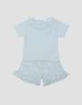 Little M Textured Rib Flowers Baju Set Anak Perempuan