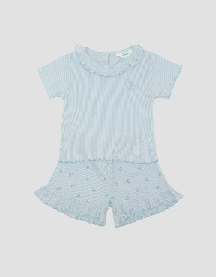 Little M Textured Rib Flowers Baju Set Anak Perempuan