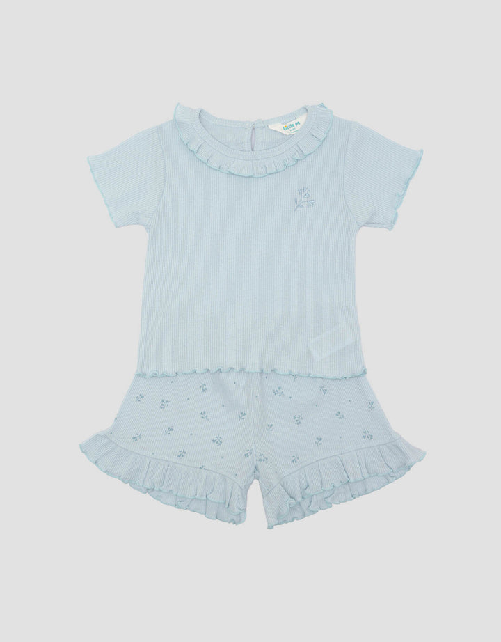 Little M Textured Rib Flowers Baju Set Anak Perempuan