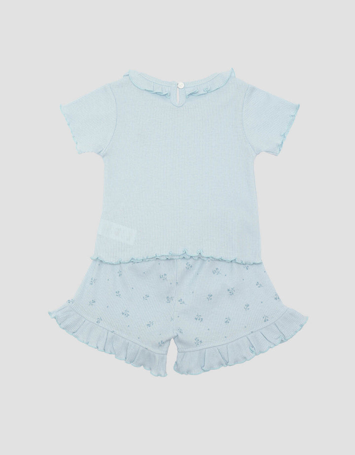 Little M Textured Rib Flowers Baju Set Anak Perempuan