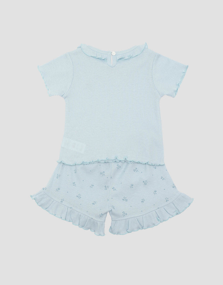 Little M Textured Rib Flowers Baju Set Anak Perempuan