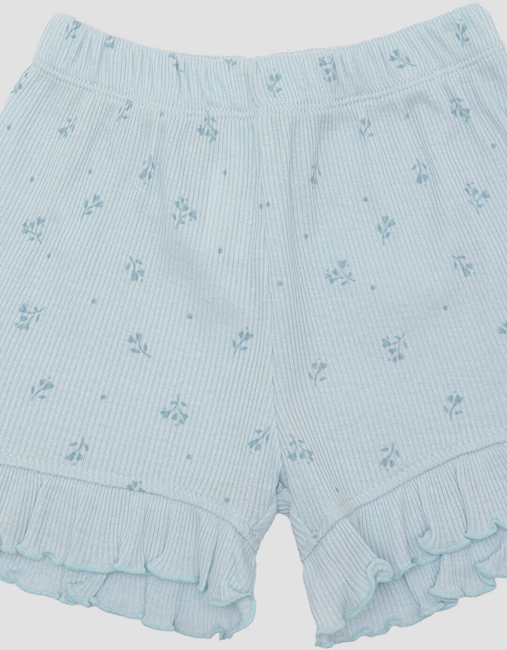 Little M Textured Rib Flowers Baju Set Anak Perempuan