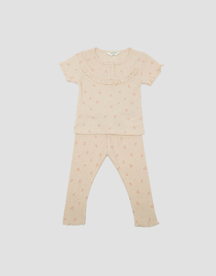 Little M Textured Rib Flowers Baju Set Anak Perempuan