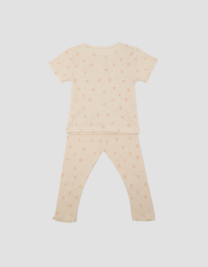 Little M Textured Rib Flowers Baju Set Anak Perempuan