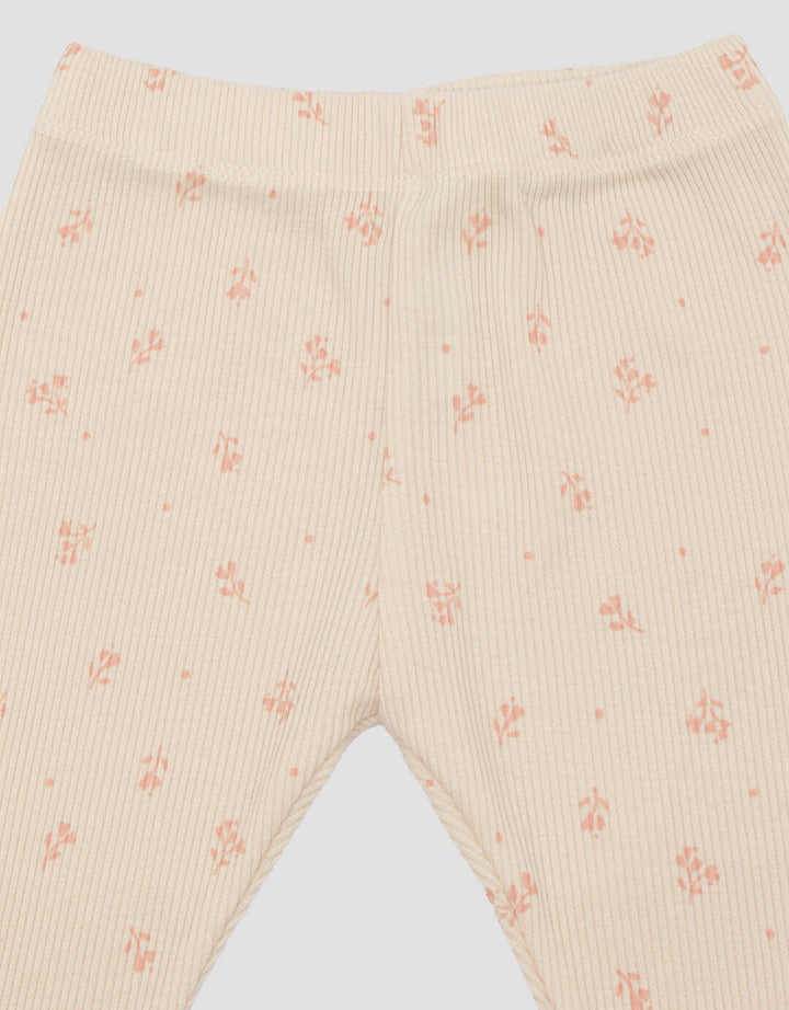 Little M Textured Rib Flowers Baju Set Anak Perempuan