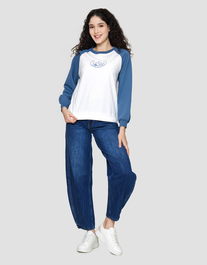 Disney Reguler Raglan Print Stitch Sweater Wanita