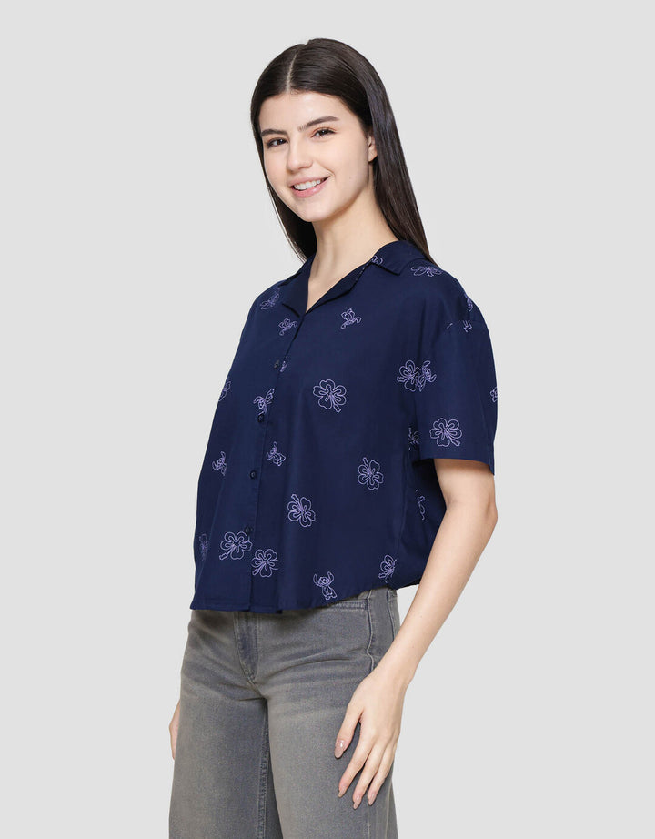 Disney Ss Shirt Woven Boxy Print Aop Stitch Kemeja Wanita