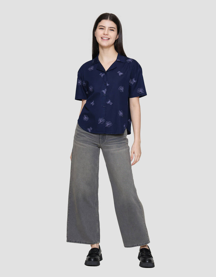 Disney Ss Shirt Woven Boxy Print Aop Stitch Kemeja Wanita