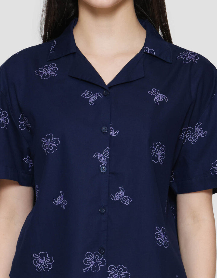 Disney Ss Shirt Woven Boxy Print Aop Stitch Kemeja Wanita