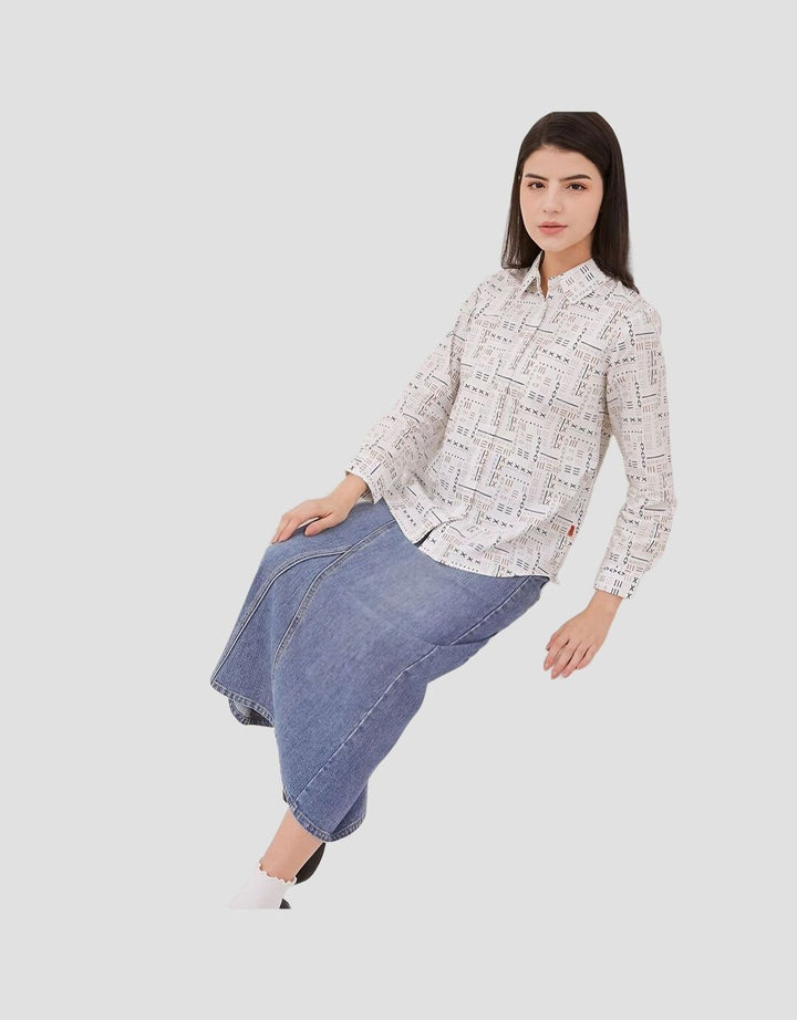 Dust Nuri Kemeja Etnik Abstrak Comfease Wanita