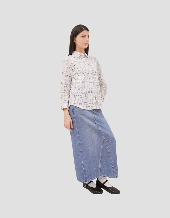 Dust Nuri Kemeja Etnik Abstrak Comfease Wanita