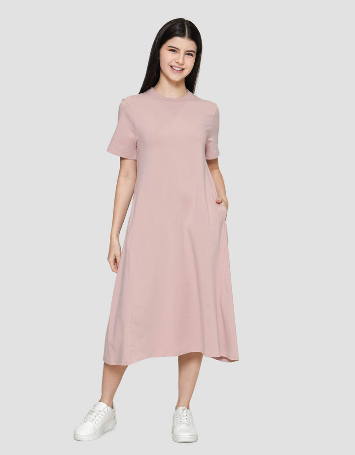 Suko Knit Dress Plain Gaun Jersey Wanita