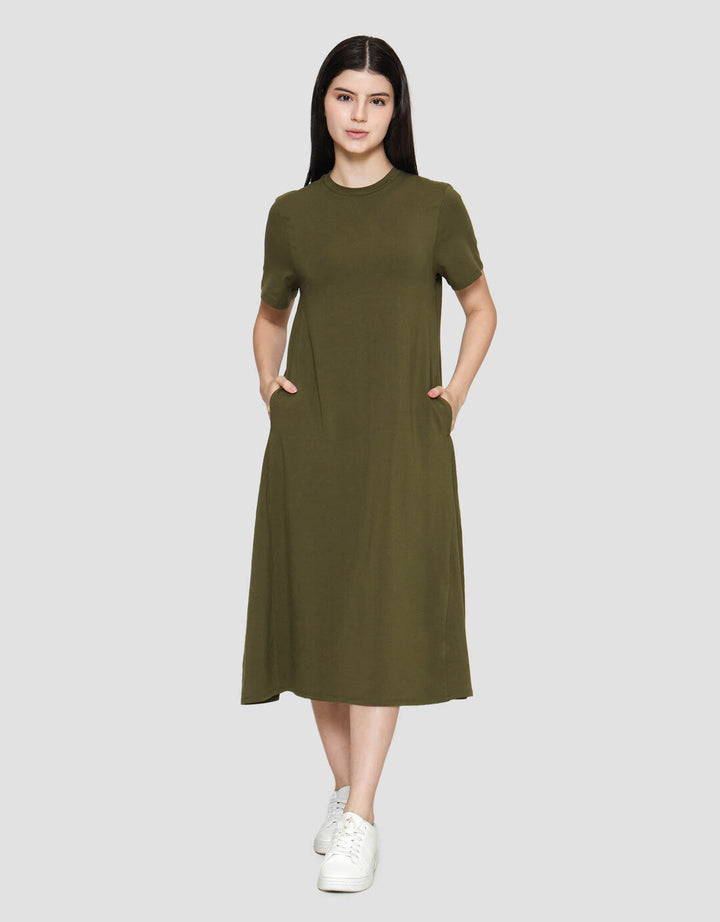 Suko Knit Dress Plain Gaun Jersey Wanita