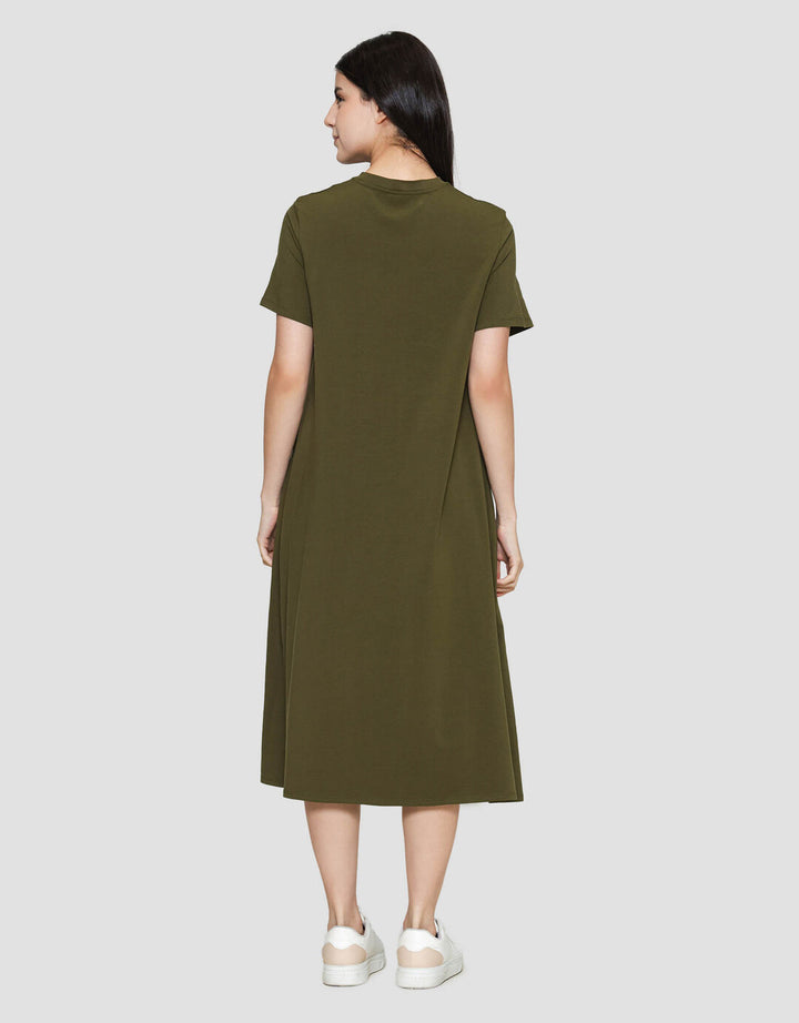 Suko Knit Dress Plain Gaun Jersey Wanita