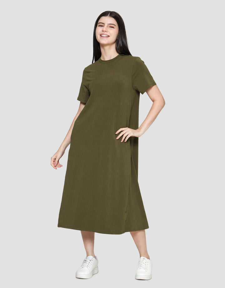 Suko Knit Dress Plain Gaun Jersey Wanita