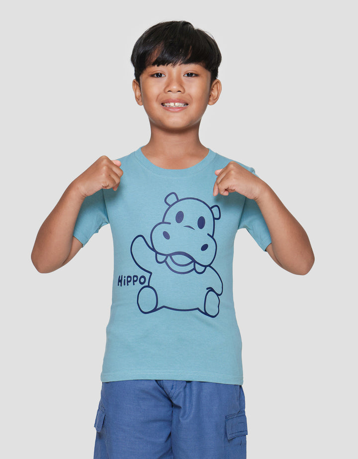 Little M Hippo Outline Print Kaos Lengan Pendek Anak Laki-laki