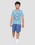 Little M Hippo Outline Print Kaos Lengan Pendek Anak Laki-laki