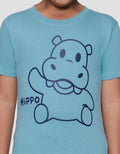 Little M Hippo Outline Print Kaos Lengan Pendek Anak Laki-laki