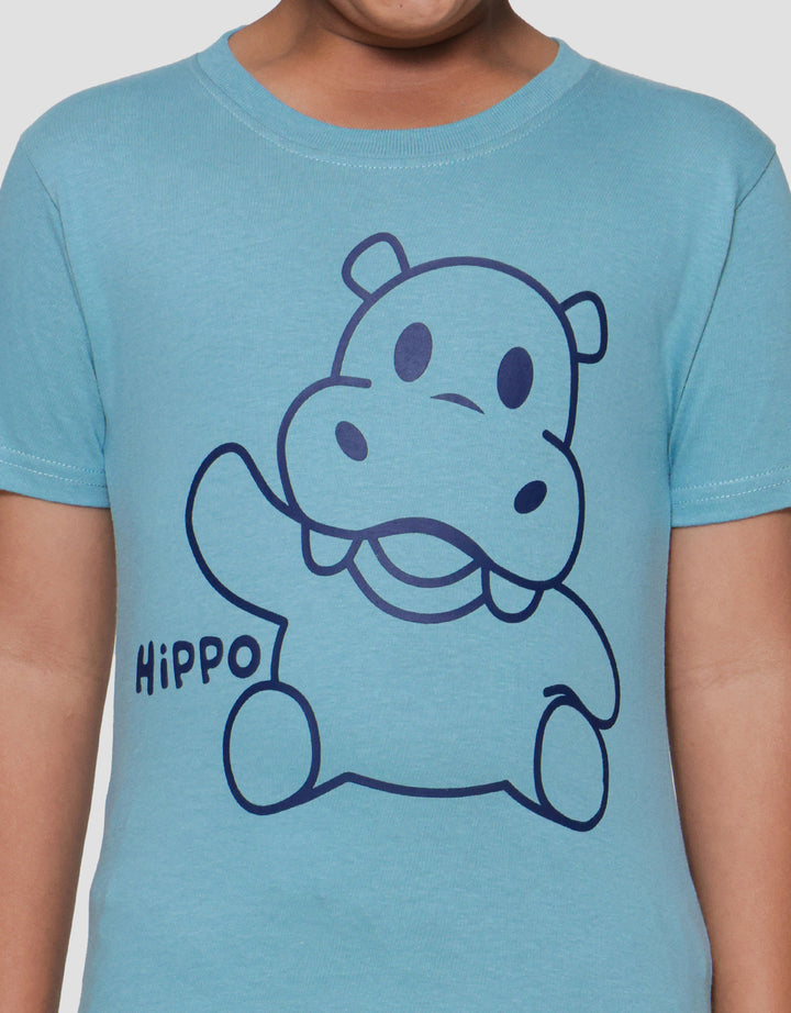 Little M Hippo Outline Print Kaos Lengan Pendek Anak Laki-laki