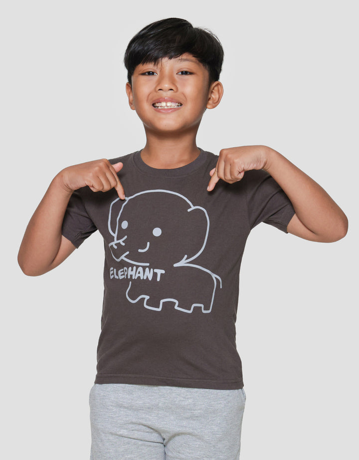 Little M Elephant Outline Print Kaos Lengan Pendek Anak Laki-laki
