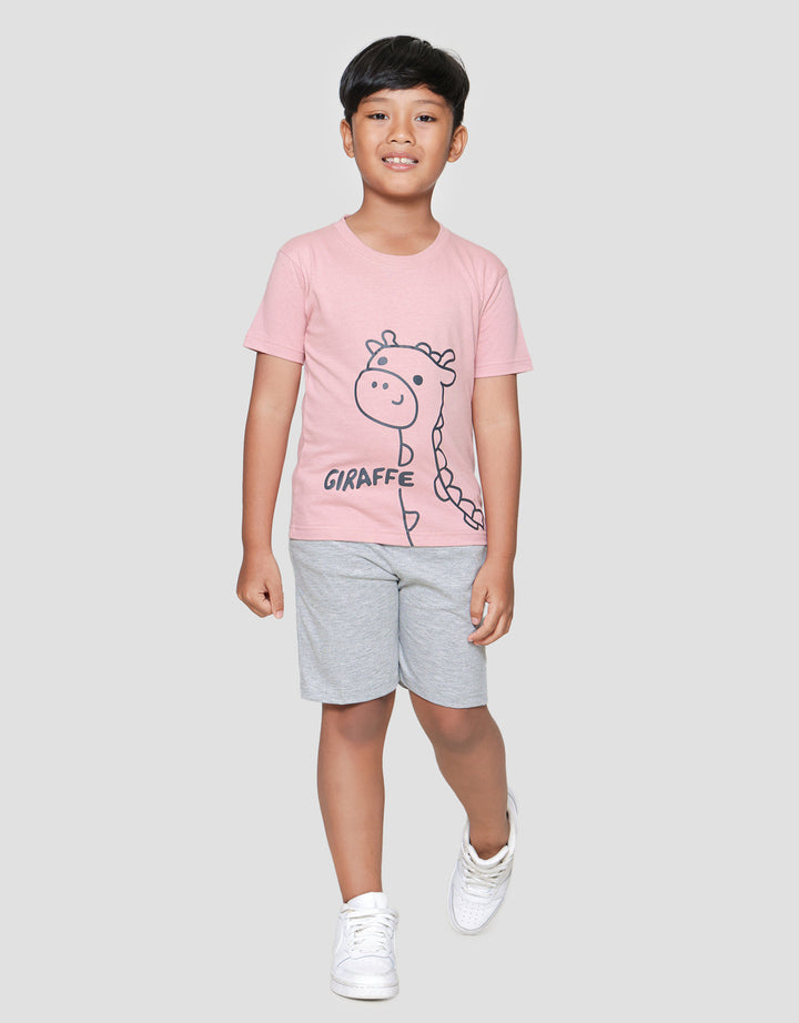 Little M Giraffe Outline Print Kaos Lengan Pendek Anak Laki-laki