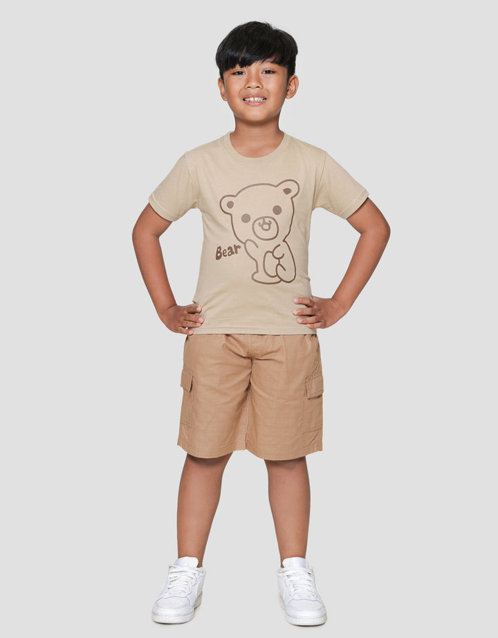 Little M Bear Outline Print Kaos Lengan Pendek Anak Laki-laki