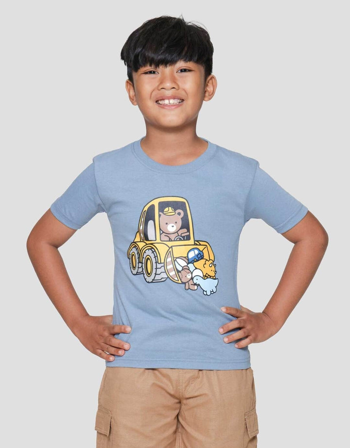 Little M Bear Driving Print Kaos Lengan Pendek Anak Laki-laki