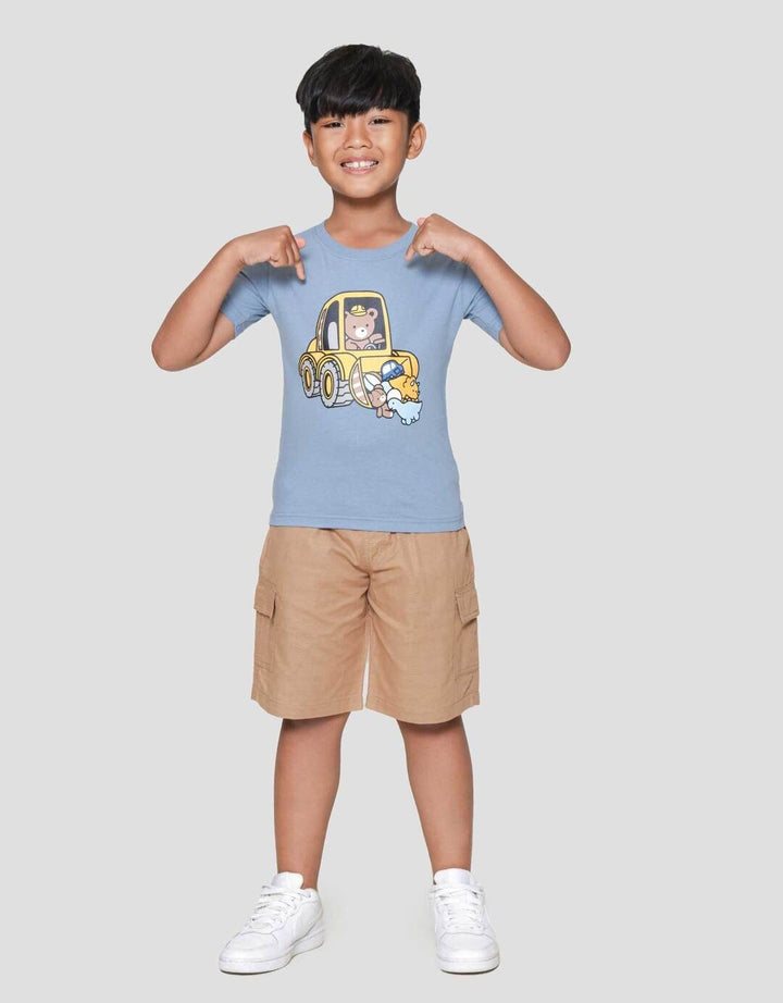 Little M Bear Driving Print Kaos Lengan Pendek Anak Laki-laki