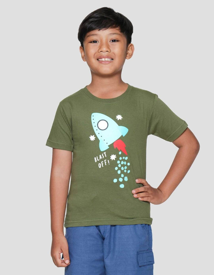 Little M Rocket Print Kaos Lengan Pendek Anak Laki-laki