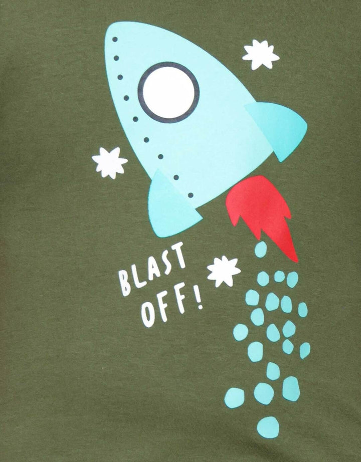 Little M Rocket Print Kaos Lengan Pendek Anak Laki-laki