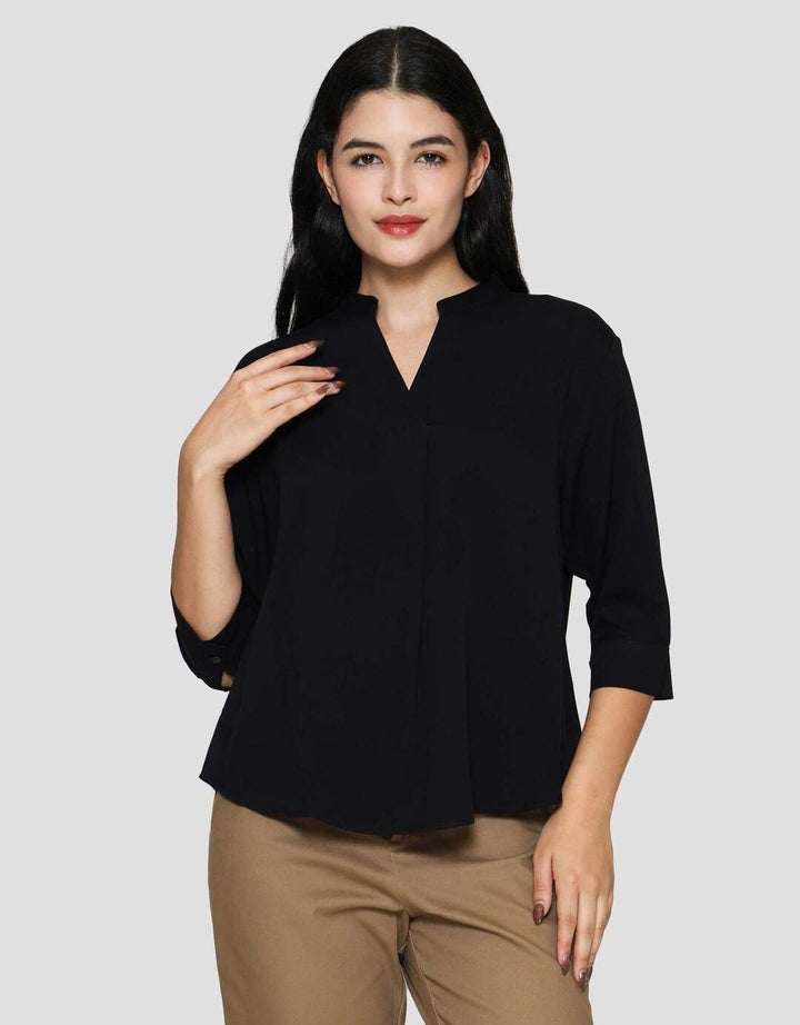 Connexion 3/4 Rayon Twill Kerah Shanghai Blouse Wanita