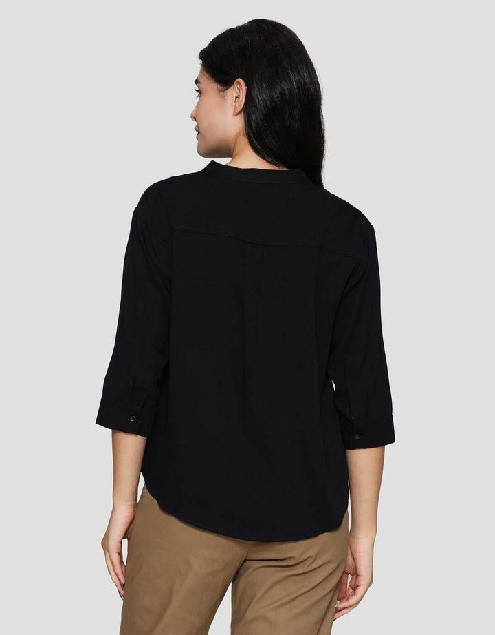 Connexion 3/4 Rayon Twill Kerah Shanghai Blouse Wanita