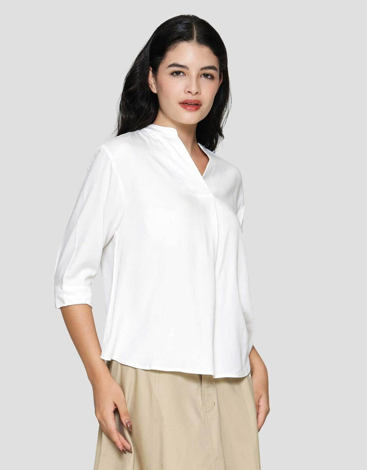Connexion 3/4 Rayon Twill Kerah Shanghai Blouse Wanita