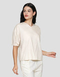 Connexion Pleats Hand V-Neck Blouse Wanita