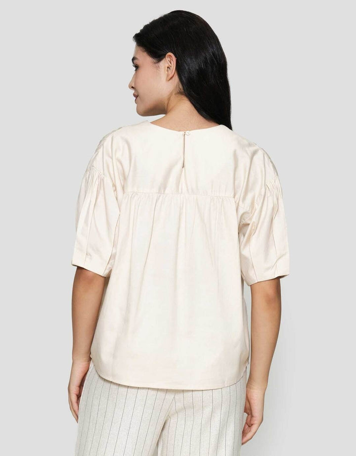Connexion Pleats Hand V-Neck Blouse Wanita