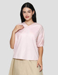 Connexion Pleats Hand V-Neck Blouse Wanita