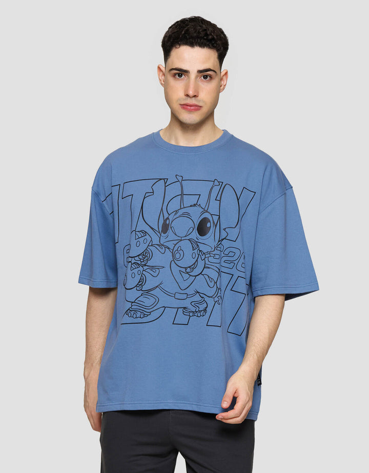 Disney Oversized Stitch Puff Print Kaos Lengan Pendek Pria