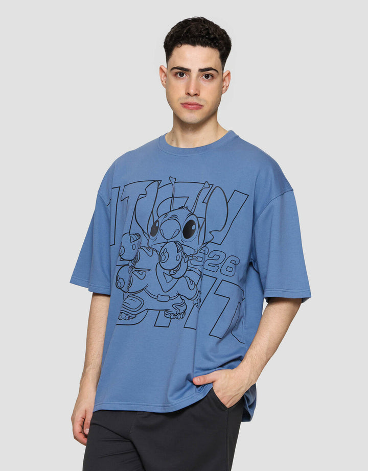 Disney Oversized Stitch Puff Print Kaos Lengan Pendek Pria