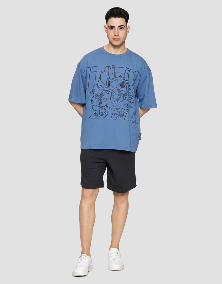 Disney Oversized Stitch Puff Print Kaos Lengan Pendek Pria