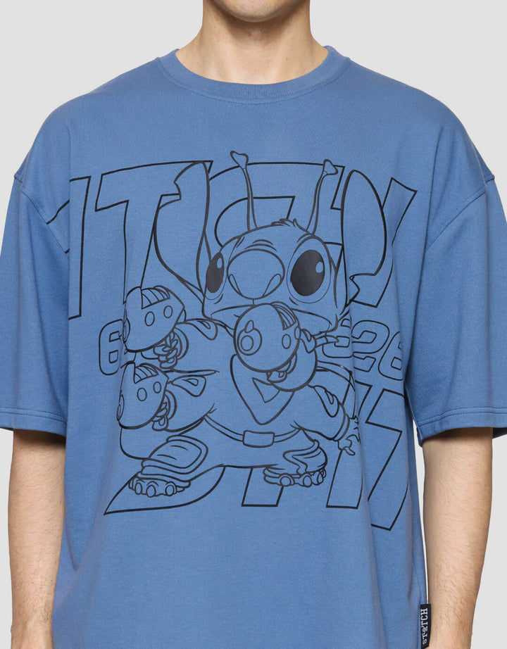 Disney Oversized Stitch Puff Print Kaos Lengan Pendek Pria
