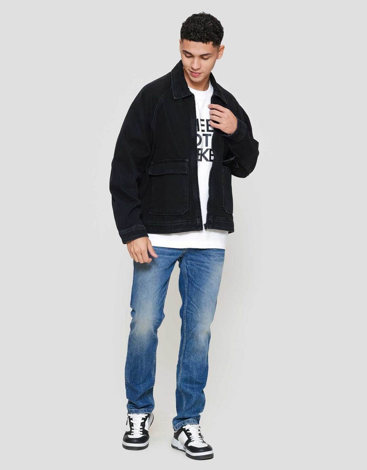 Nevada Zipper Boxy Fit Jaket Denim Pria