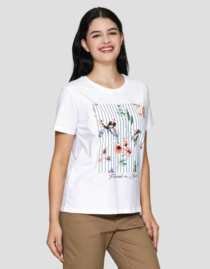 Connexion Print Flowers Bird Kaos Wanita