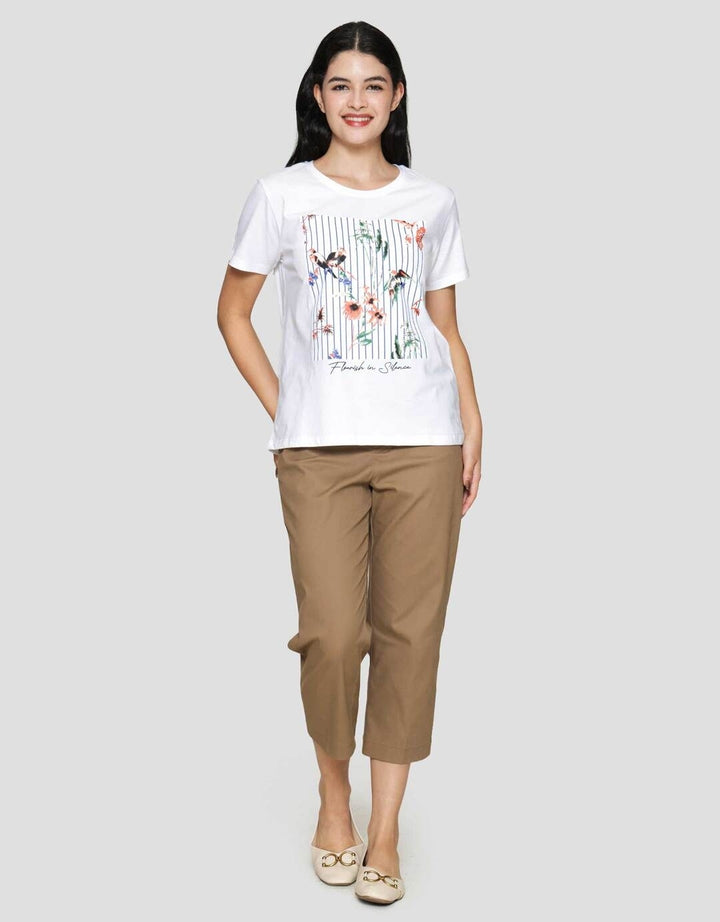Connexion Print Flowers Bird Kaos Wanita